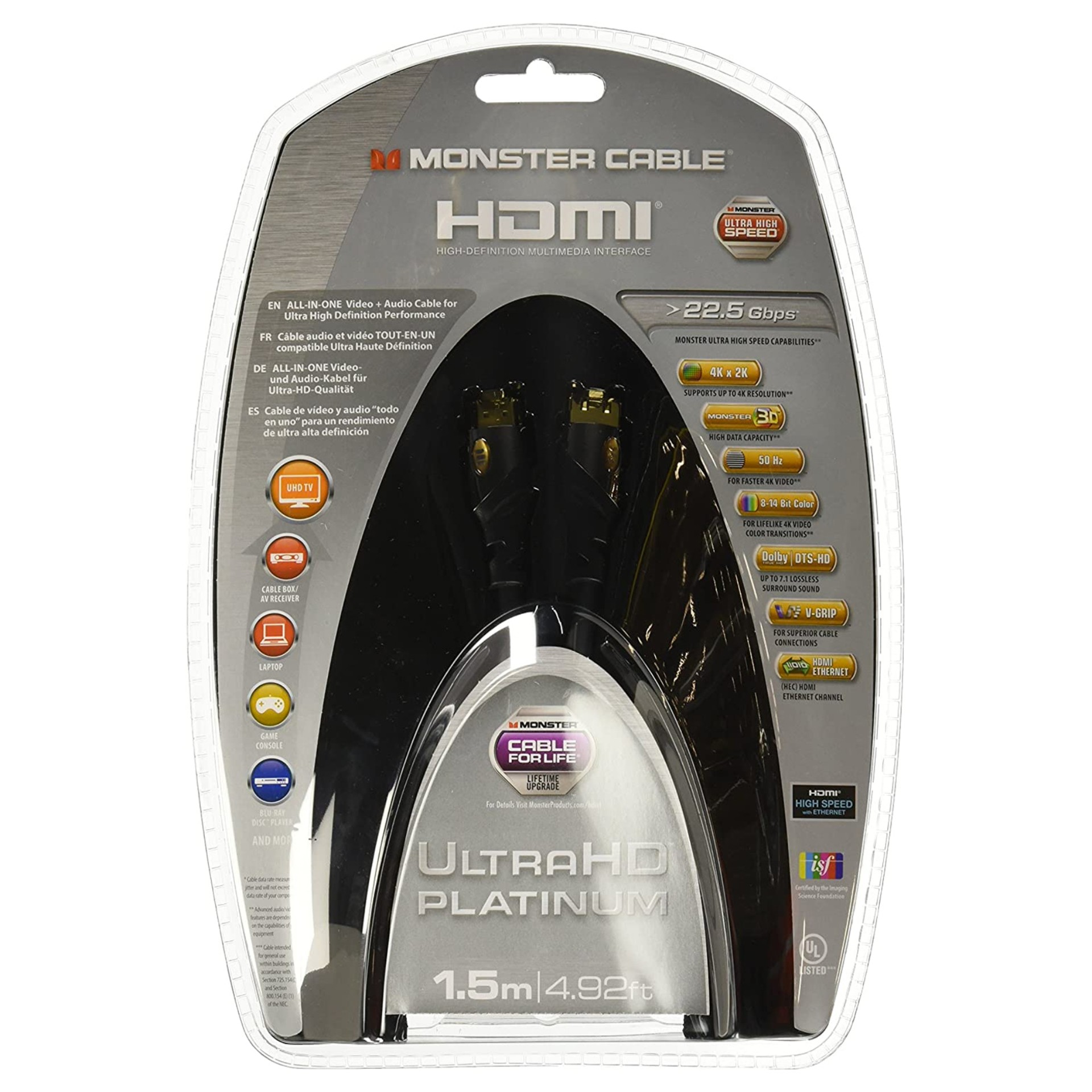 Cable HDMI Monster Platinum Ultra Alta Velocidad 22,5 Gbps 1,5 m